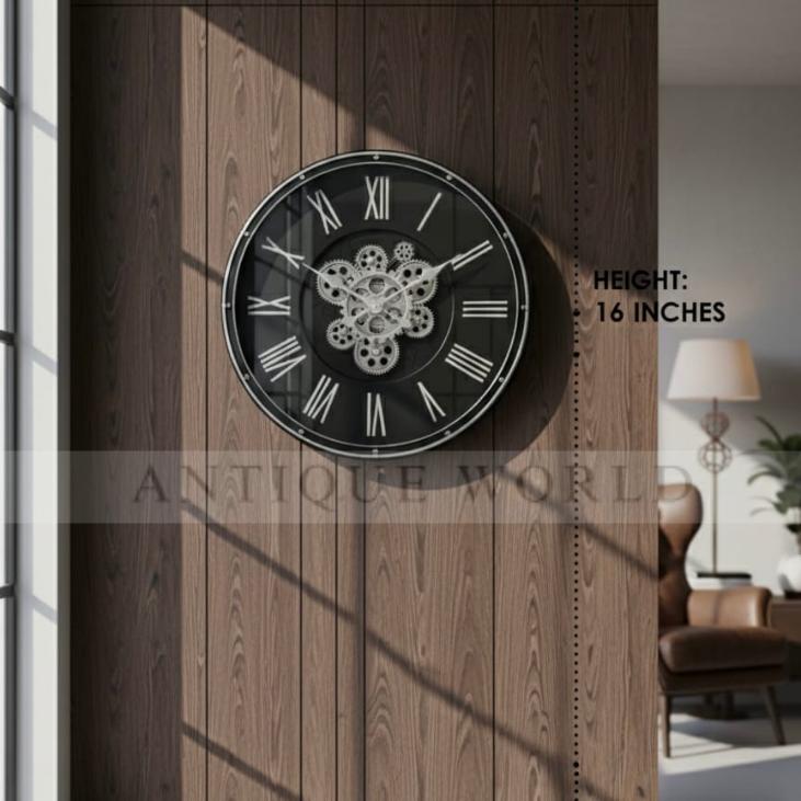 Antique Finish Round Clock with Bold Numerals