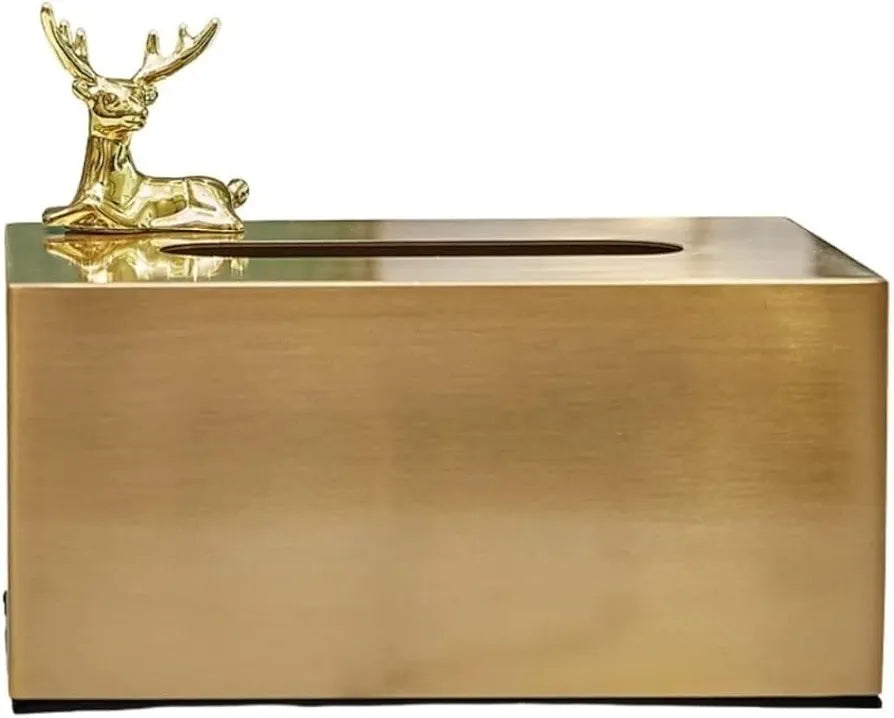 Golden Metal Tissue Box with Small Deer