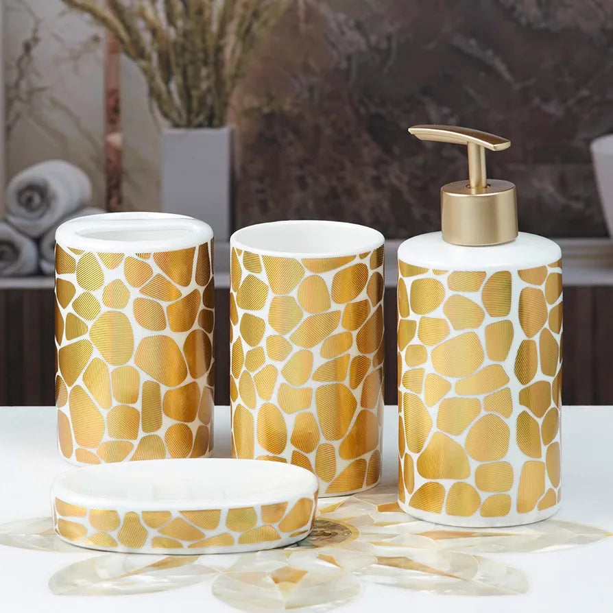 Golden Ceramic Bathroom Accessories Set