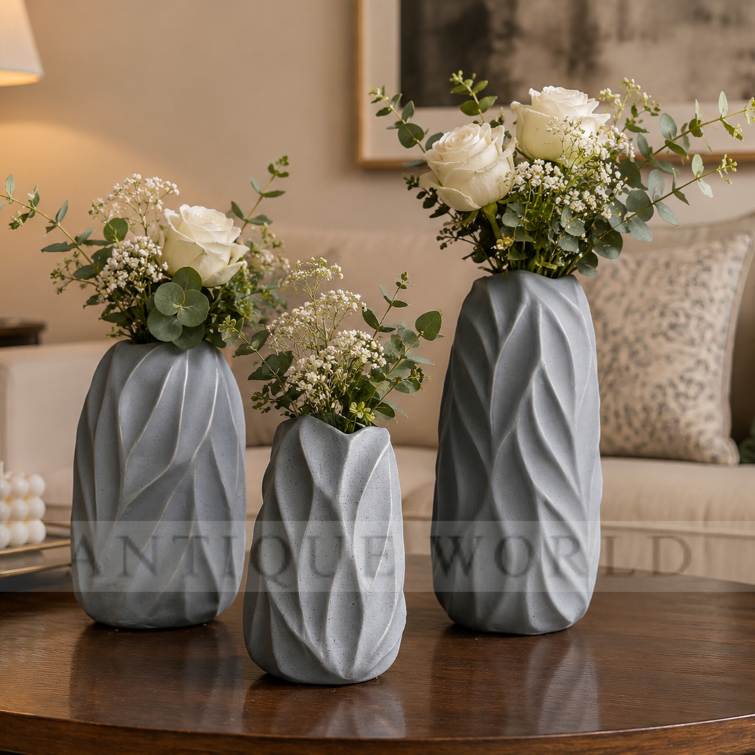 Textured Ceramic Vase ( Set of 3pc )