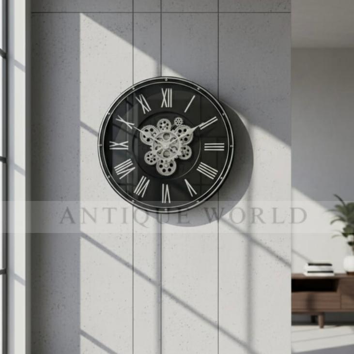 Antique Finish Round Clock with Bold Numerals