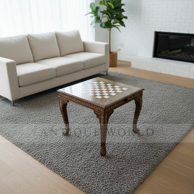 Intricately Carved Chess Table with Cabriole Legs