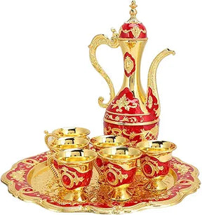 Royal Metal Tea Pot with 6 Tea Cups and Tray