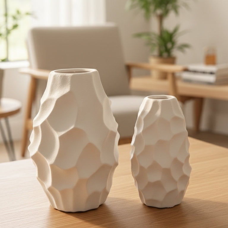 Textura Ivory Ceramic Vase Set