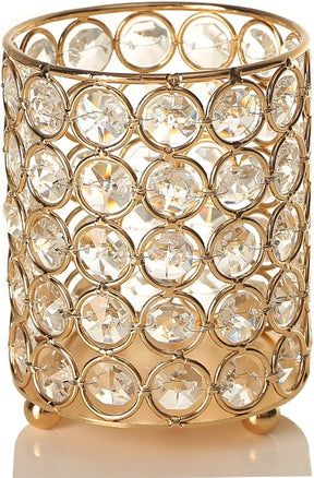 Gold Cylinder Crystal Tea Light Candle Holder