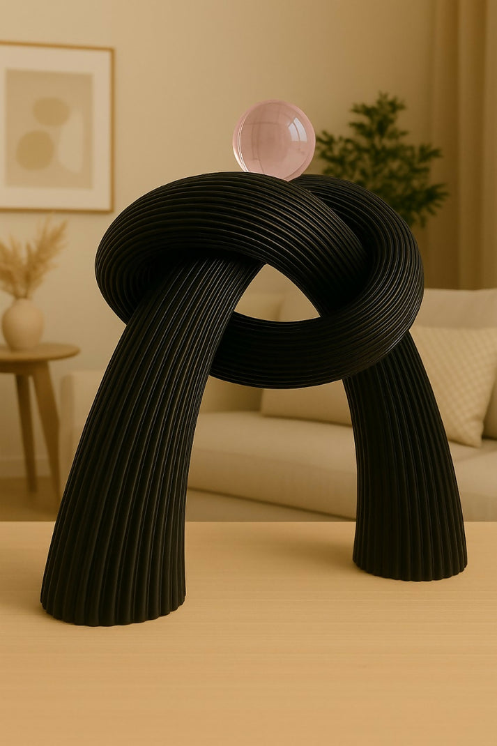 Black Abstract Knot Sculpture with Sphere