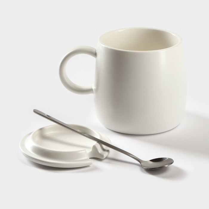Ceramic Mug with Lid and Spoon "Angel",