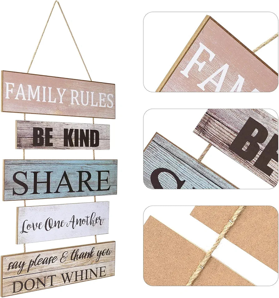 Rustic Wooden Family Rules Sign