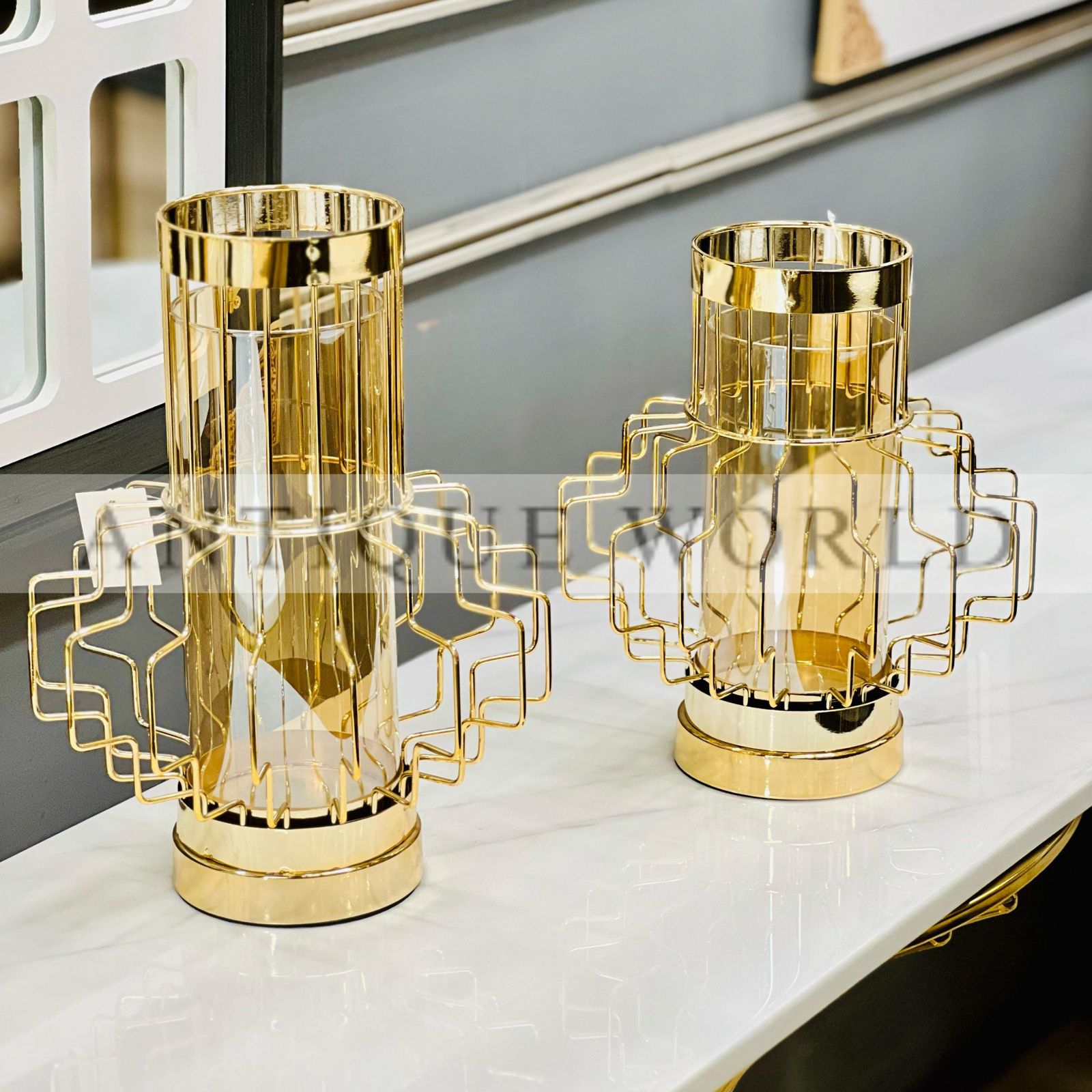 Gold Bamboo Glass Candle Stand