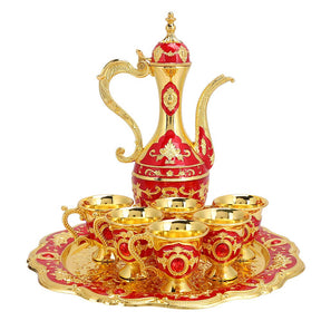 Royal Metal Tea Pot with 6 Tea Cups and Tray