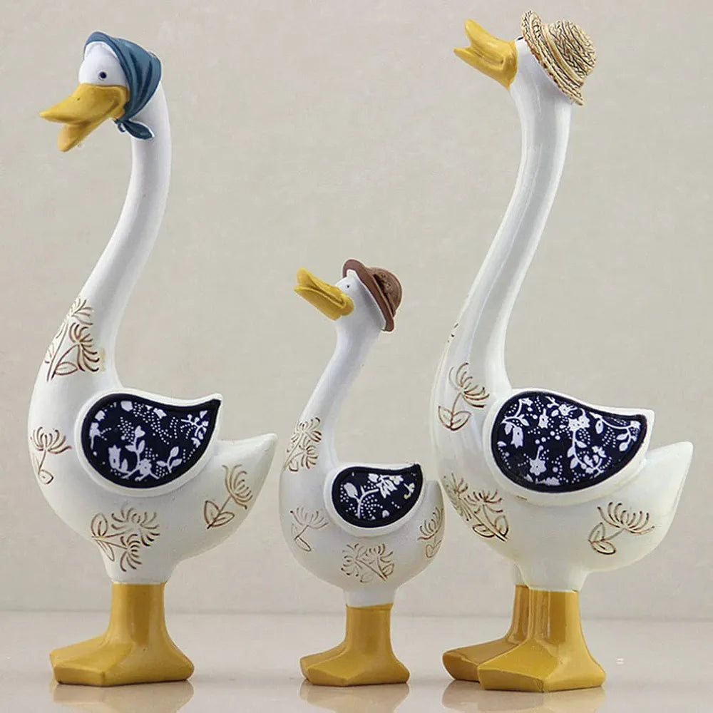 3Pcs Garden Duck Statue Family of Three Ducks Figurine Sculpture