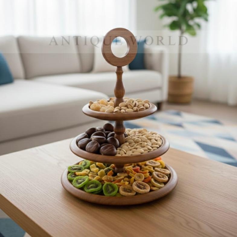 3 Portion Wooden Serving Tray