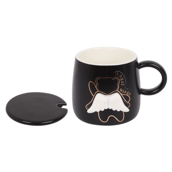 Ceramic Mug with Lid and Spoon "Angel",