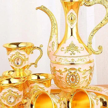 Royal Metal Tea Pot with 6 Tea Cups and Tray