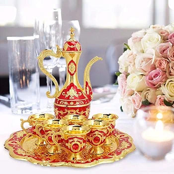 Royal Metal Tea Pot with 6 Tea Cups and Tray