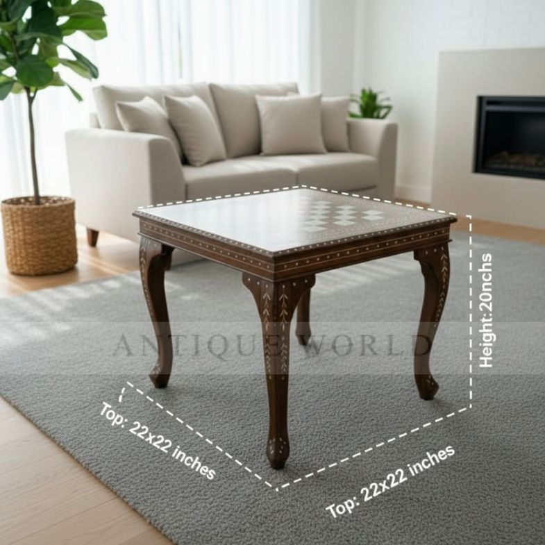 Intricately Carved Chess Table with Cabriole Legs