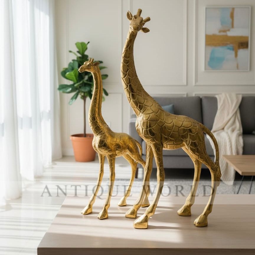 Luxury Golden Textured Giraffe Sculpture Pair (Set of 2)
