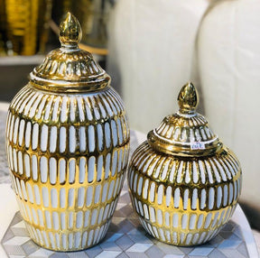 1PC Ceramic Jar Set in Gold and White