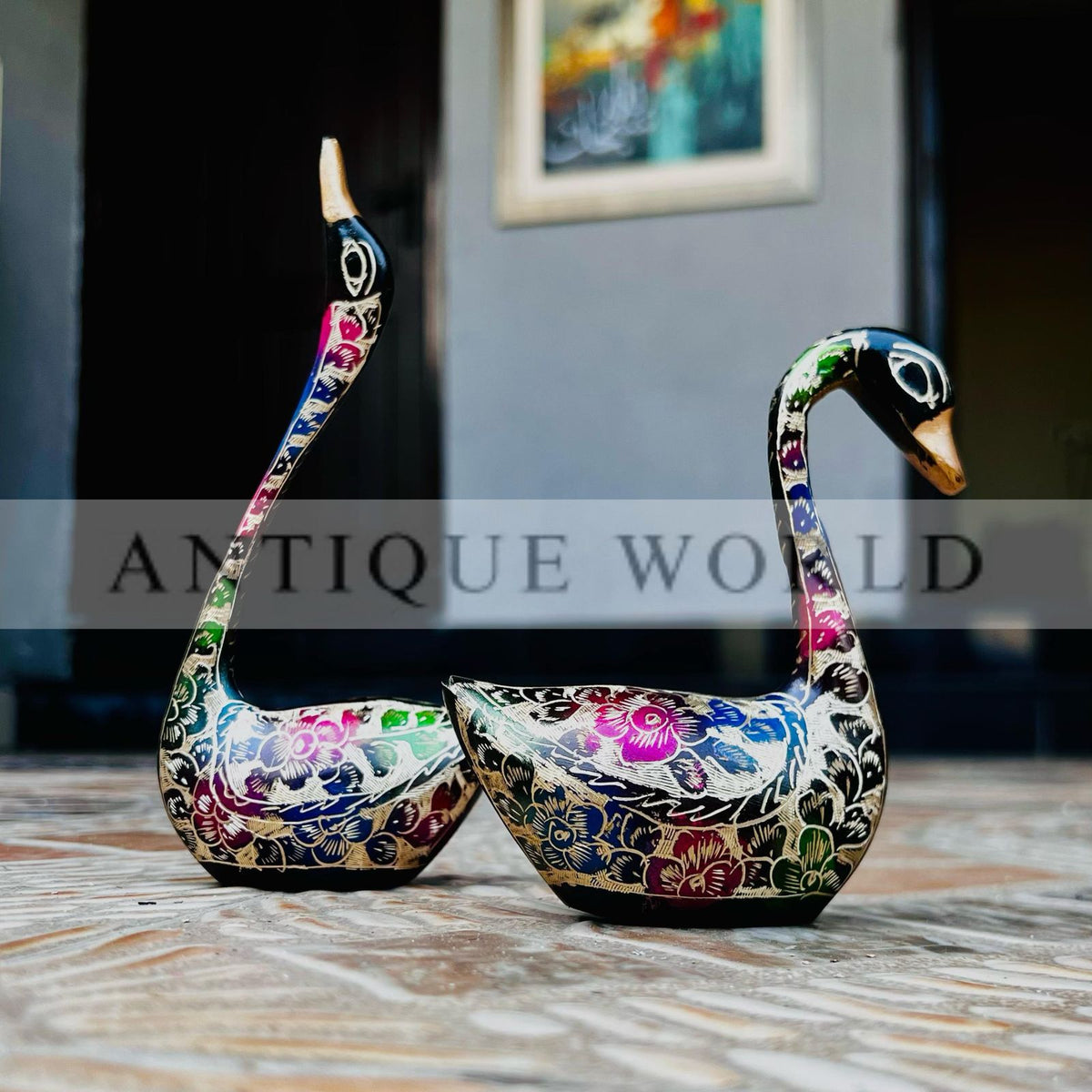 Handcrafted Brass Swan Figurine Set of 2