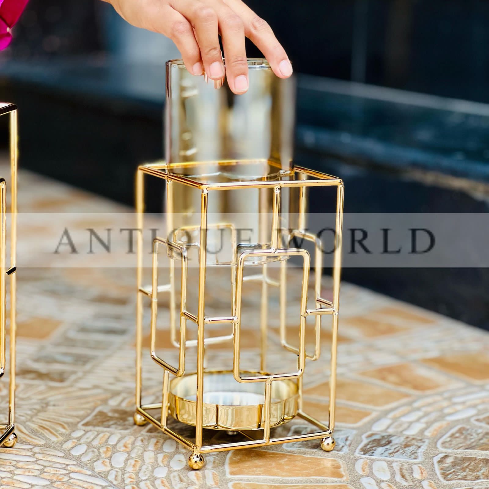 Imported Hurricane Lantern Candle Stand( Set Of 3)