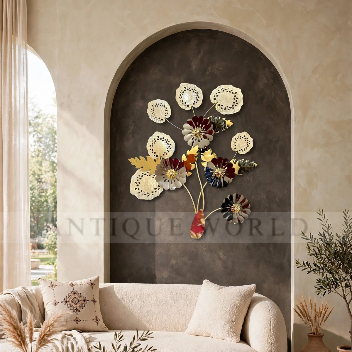 Golden Bloom Elegance Metal Wall Hanging