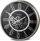 London Wall Clock Metal with Visible Spinning Gears