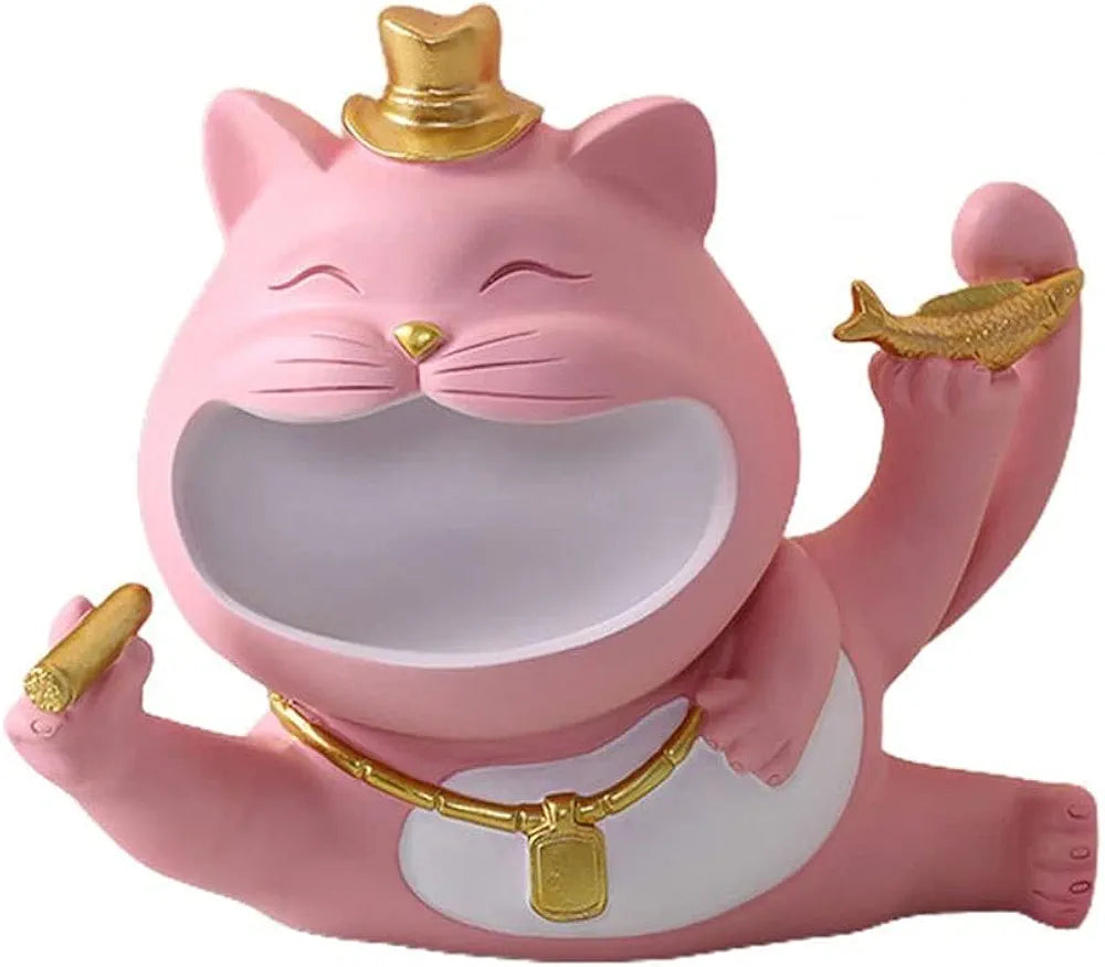 Resin Lucky Big Mouth Cats Storage Box