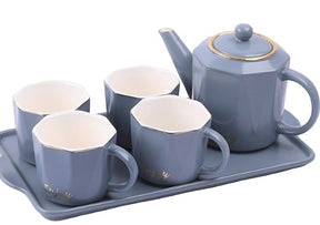 European-Style China Teapot Cup with China Tray 6PC