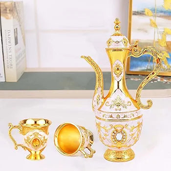 Royal Metal Tea Pot with 6 Tea Cups and Tray