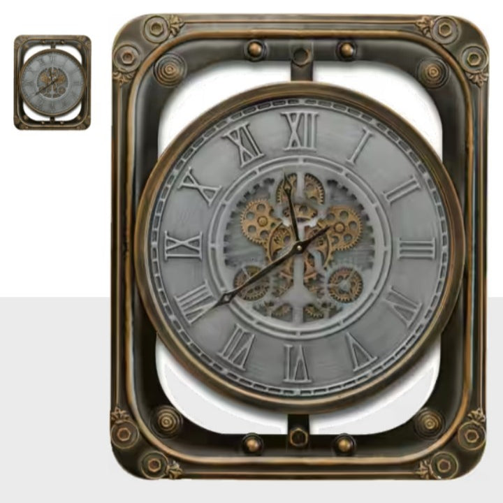 Rectangular Gears Rotro Roman Wall clock