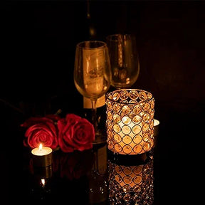 Gold Cylinder Crystal Tea Light Candle Holder