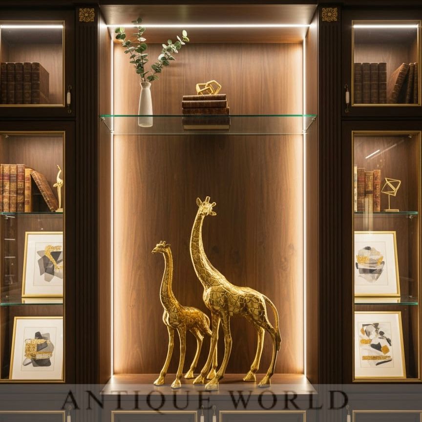 Luxury Golden Textured Giraffe Sculpture Pair (Set of 2)