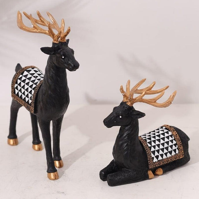 Decorative Black Color Deer Sculpture For Home Decoration Set of 2