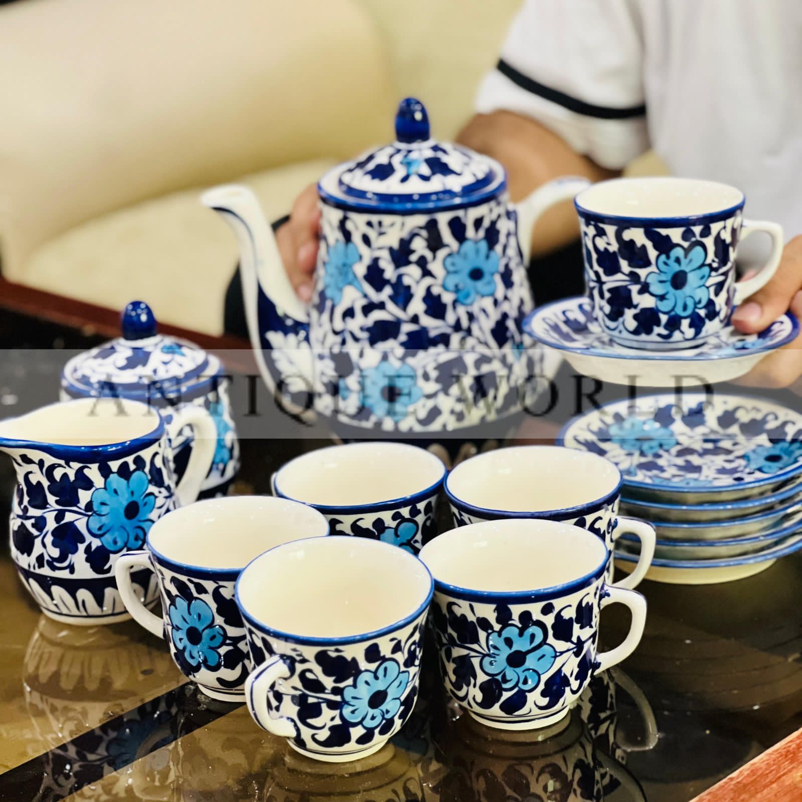 Royal Blue Pottery Blossom Tea Set ( 15pc )