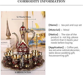 Royal Metal Tea Pot with 6 Tea Cups and Tray