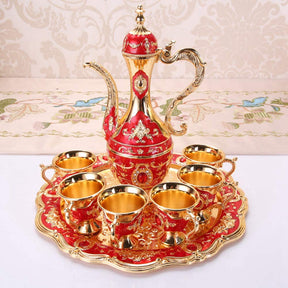 Royal Metal Tea Pot with 6 Tea Cups and Tray