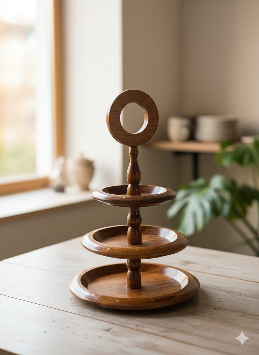 3 Portion Wooden Serving Tray