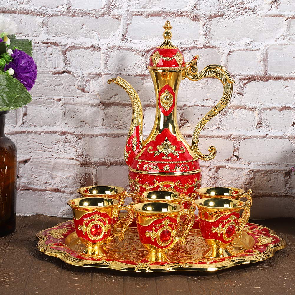 Royal Metal Tea Pot with 6 Tea Cups and Tray