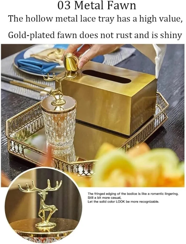 Golden Metal Tissue Box with Small Deer
