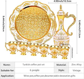 Royal Metal Tea Pot with 6 Tea Cups and Tray