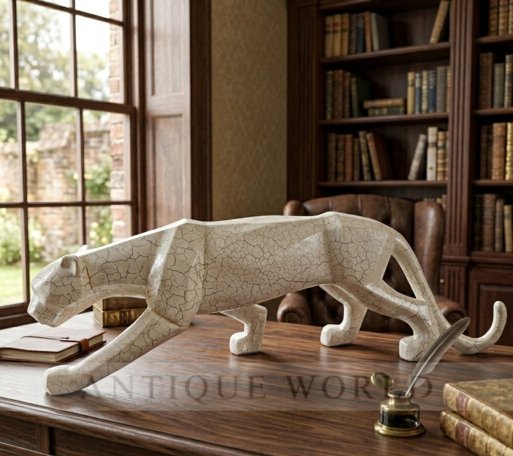 Geometric Crackle-Finish Panther Sculpture