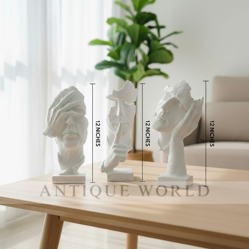 Modern Matte Black Three Wise Monkeys Statue Set (Hear, Speak, See No Evil) ( Set of 3 )