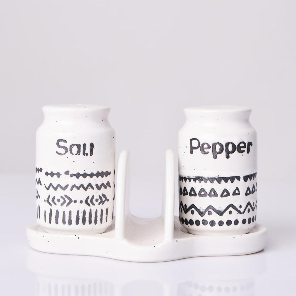 Ceramic Salt Pepper Container Set with Tray