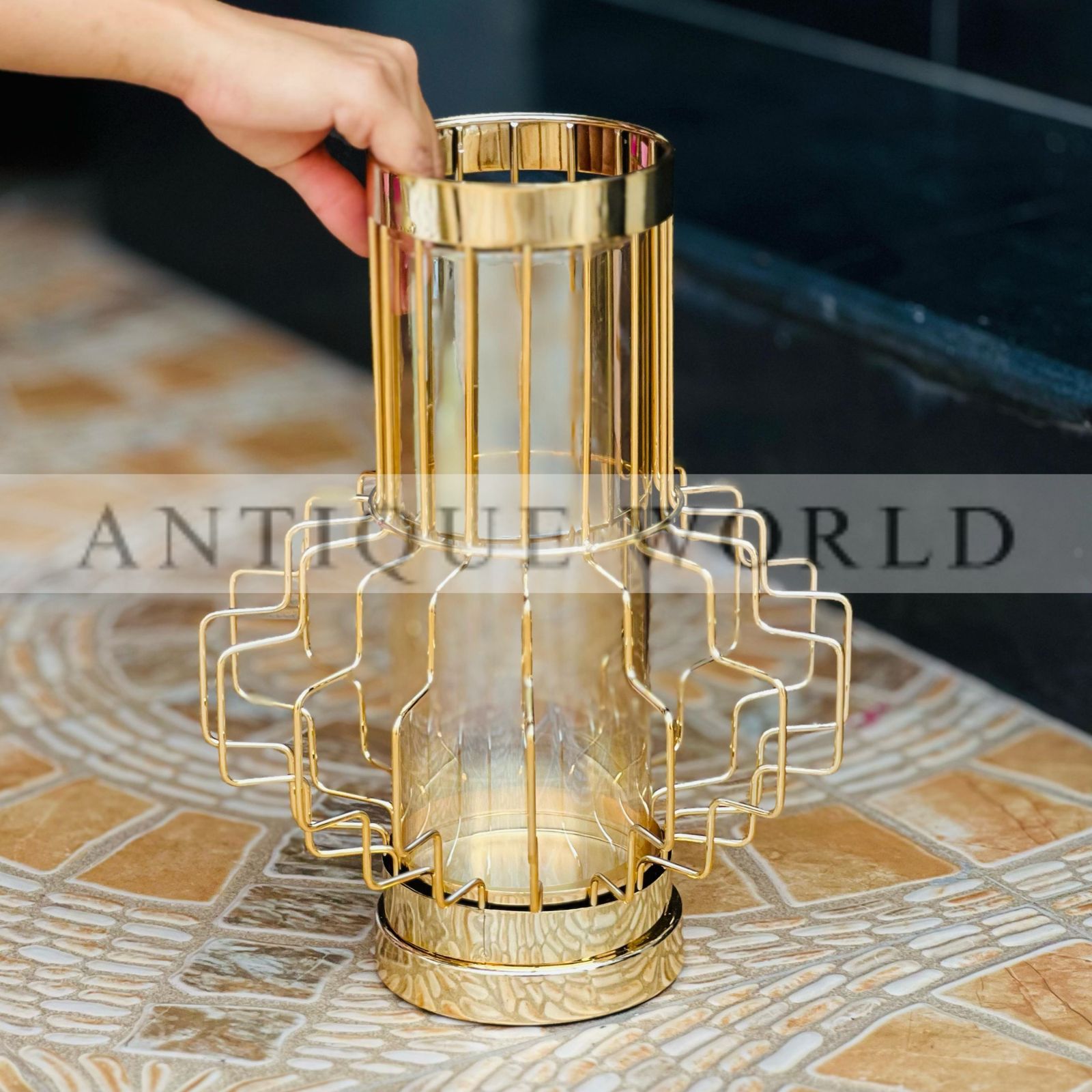 Gold Bamboo Glass Candle Stand