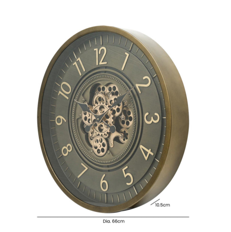 Gunmetal and Brass Gears Wall Clock